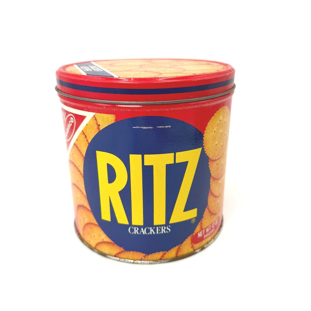 1982 Vintage Nabisco Ritz Cracker Keeper Tin Metal Storage Canister Made in USA
